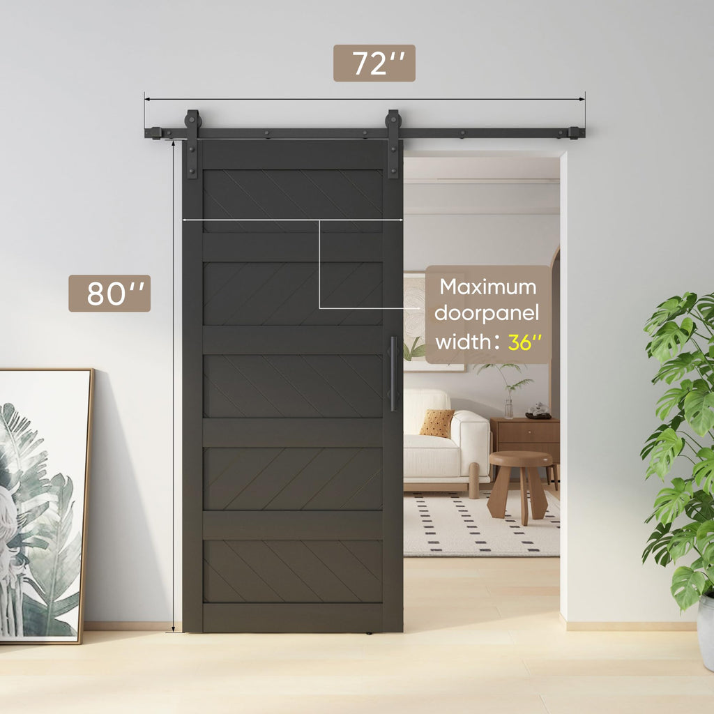 36x80 inch Wave-Shape Sliding Barn Door, Black, Hardware Kit Include
