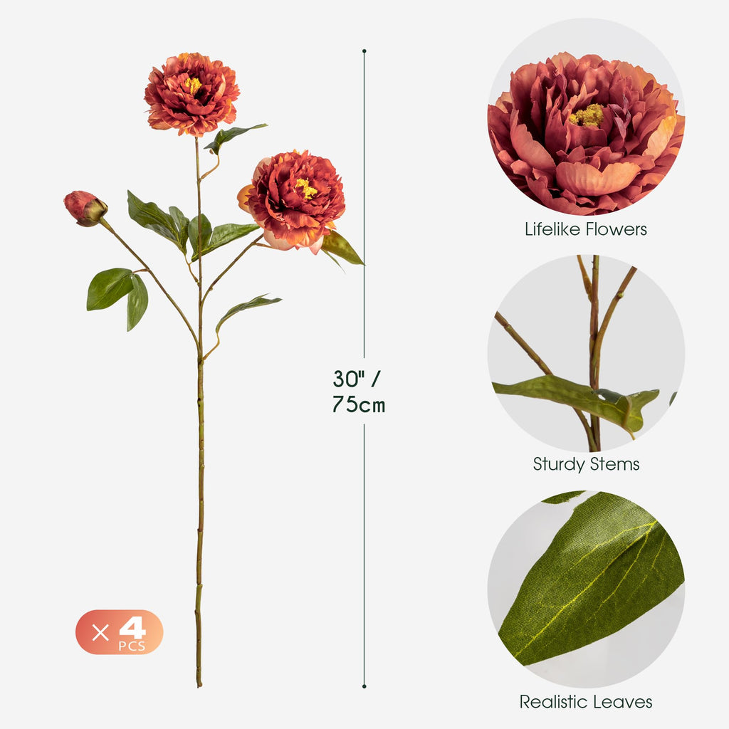 4Pcs Peonies Artificial Flowers Bulk Real Touch Faux Peony Silk Flowers Long Stem for Vase Home Table Wedding