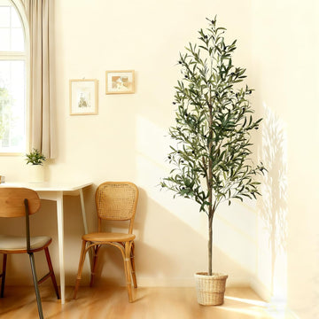 6ft Faux Olive Tree, Artificial Olive Tree Indoor, High Imitation Silk Plant Artificial Plants with Natural Wood