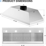 48 Inch Stainless Steel Range Hood Insert 1150 CFM 4 Speed LED Lights Dishwasher-Safe Baffle Filters