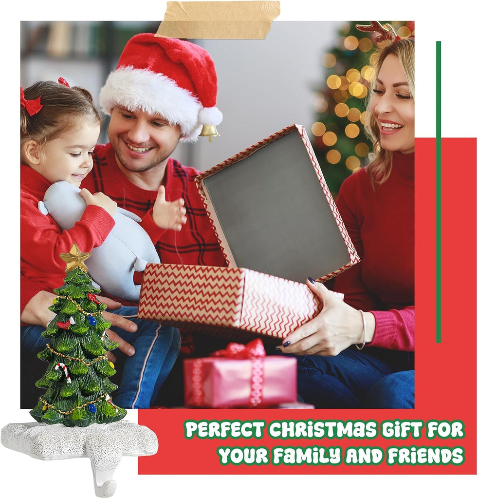 Christmas Tree Stocking Holder for Mantel Set of 4 Resin Stocking Hanger with Sturdy Base Exquisite Details Perfect