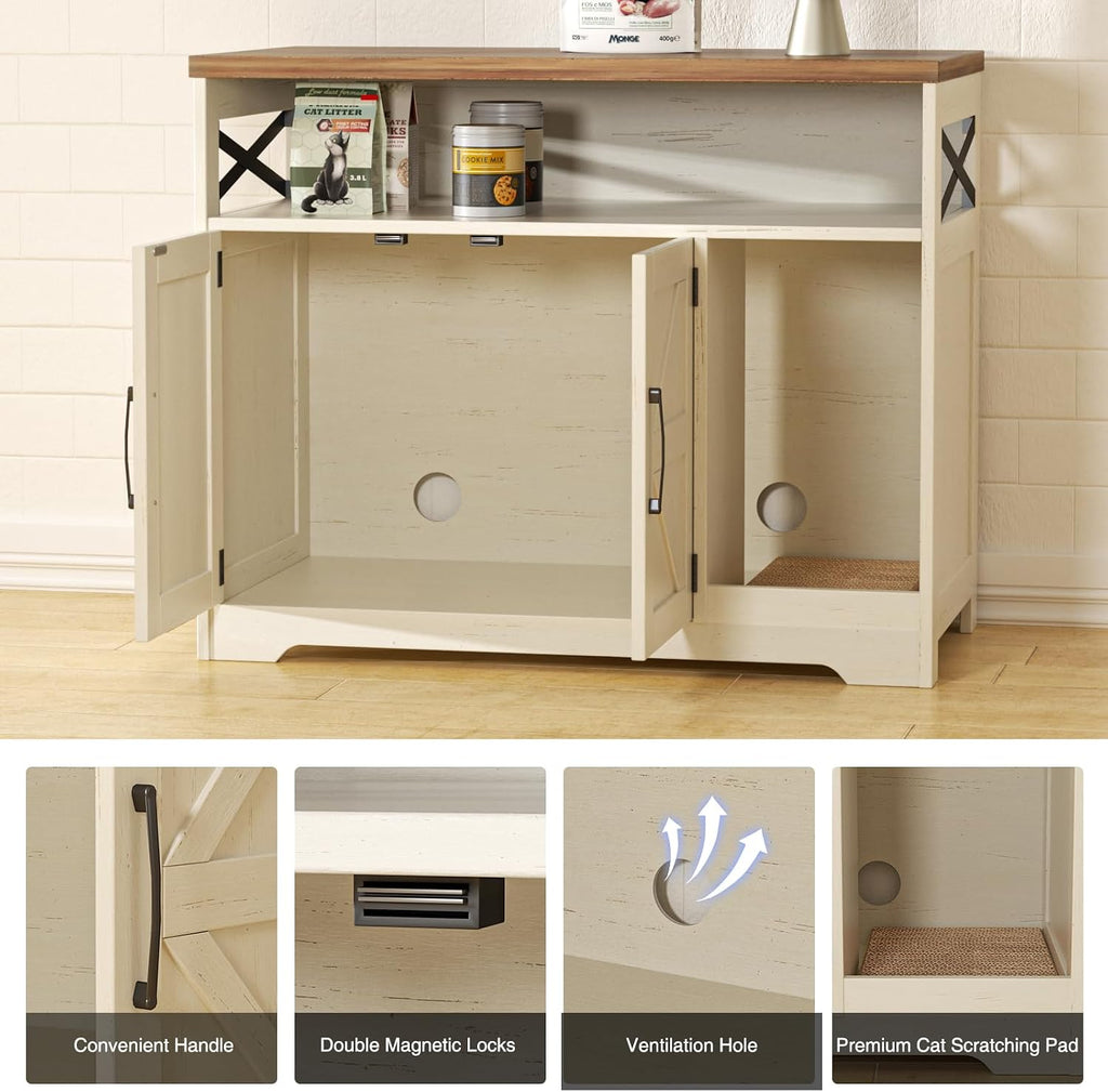 Cat Litter Box Enclosure, Hidden Litter Box with Scratch Pad