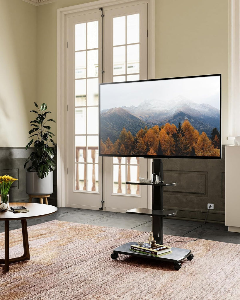 Rolling TV Stand with Power Outlets, for 32-75 InchTVs, Black
