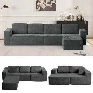 136" Cloud Sectional Couch, Left/Right Facing Convertible Sofa with Deep Seat, L-Shape Modular Upholstered Foam Couch