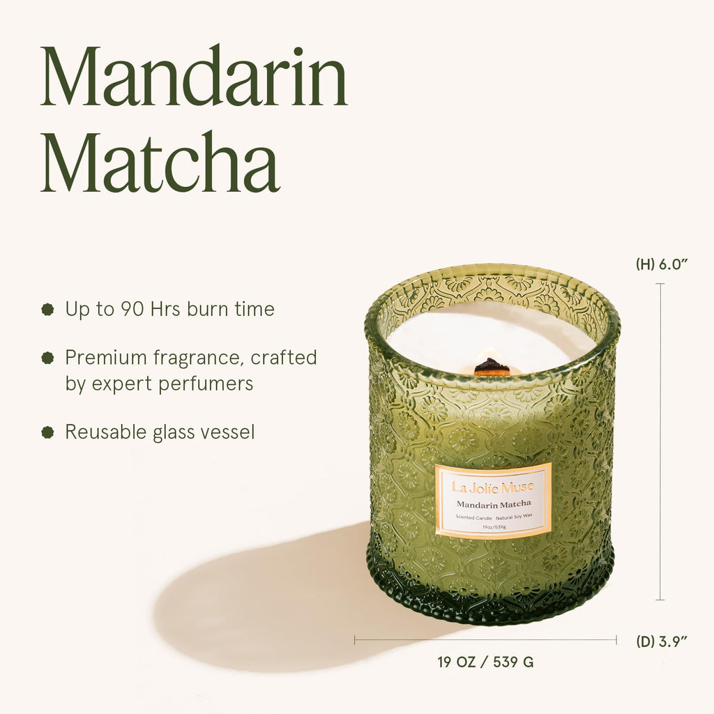 Mandarin Matcha Scented Candle, 19 oz Natural Soy Wax