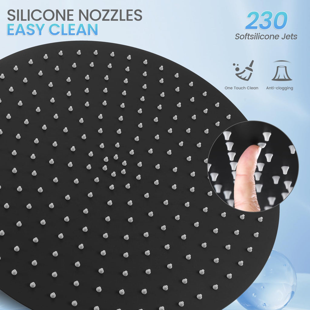 16 inch Matte Black Round Ceiling Rainfall Shower Head, All Metal Stainless Steel 304, Full Body Rainfall Shower with