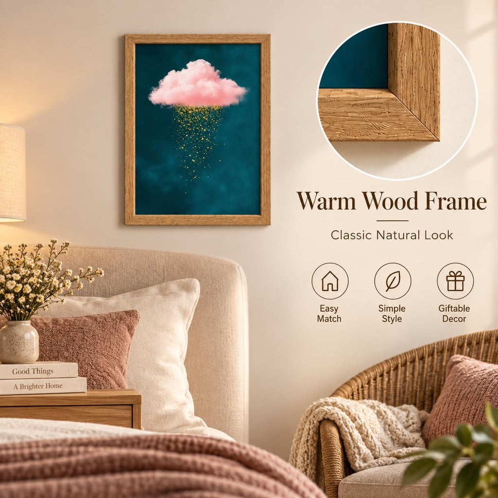 Framed Golden Rain Pink Cloud Canvas Wall Art 16 X 24 Inch