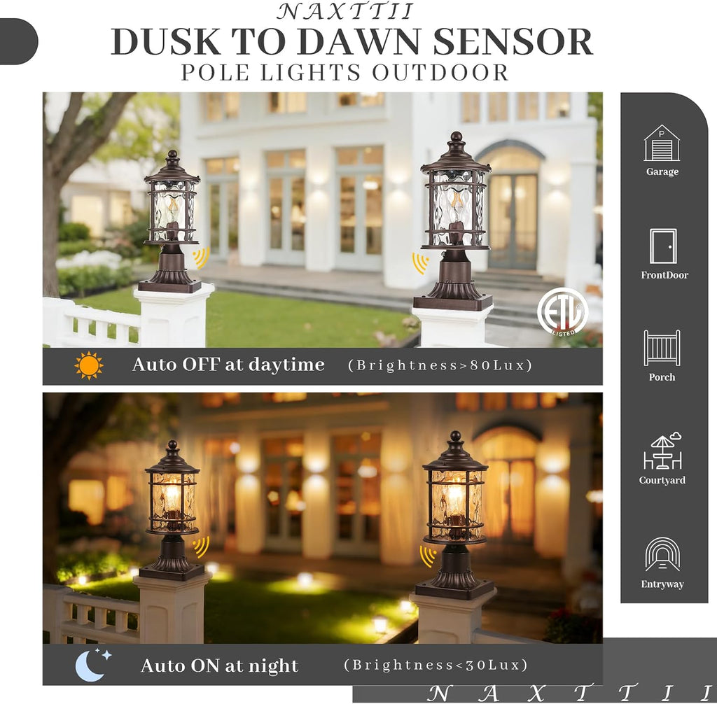 Dusk to Dawn Outdoor Post Lights Waterproof Aluminum Lamp Posts Outdoor Lighting 15 Inch Height ORB Finish Pole