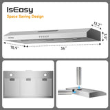 36 Inch Stainless Steel Under Cabinet Range Hood 3 Speed Convertible Ducted/Ductless