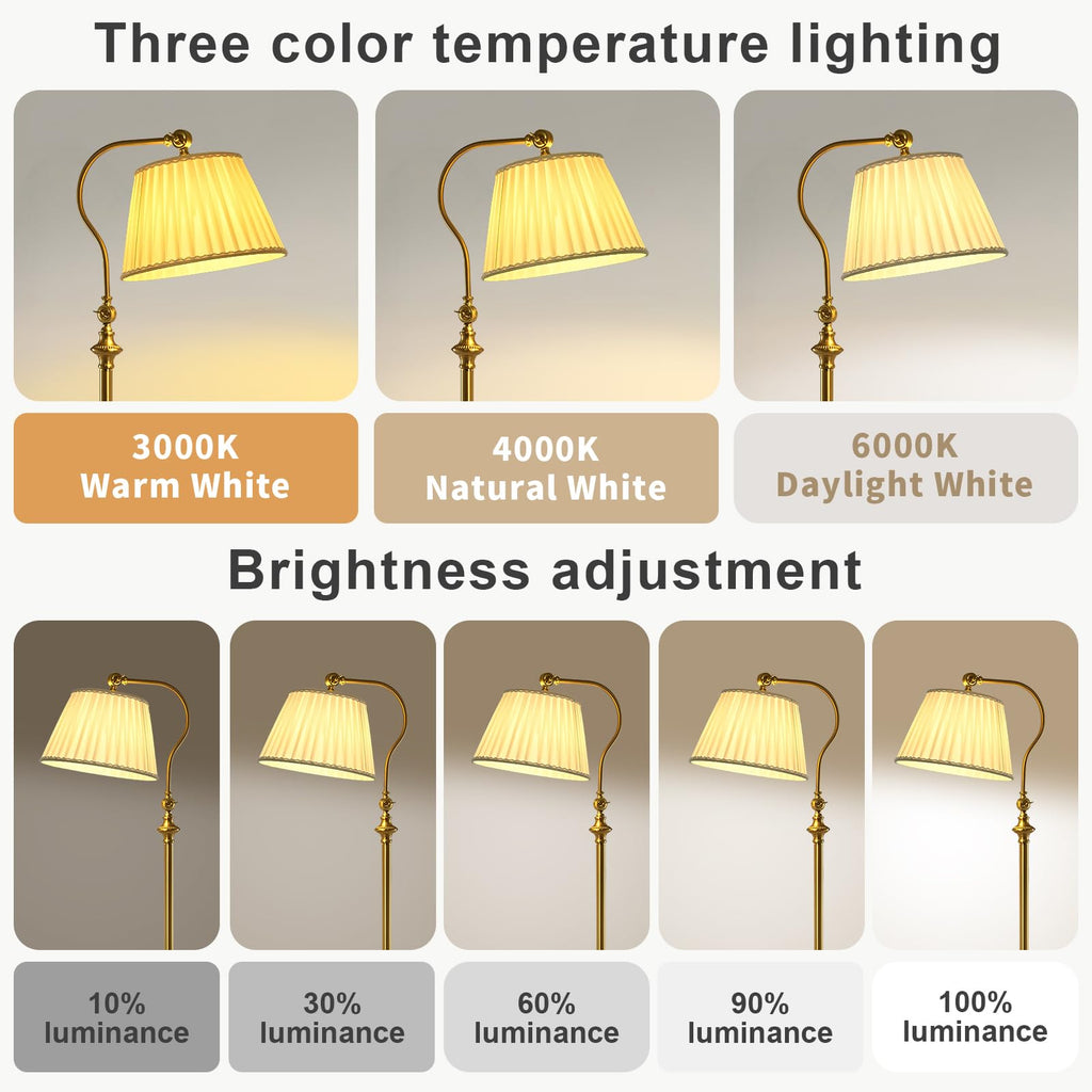 Gold Brass Brushed Floor Lamp, Remote and Bluetooth Dimming