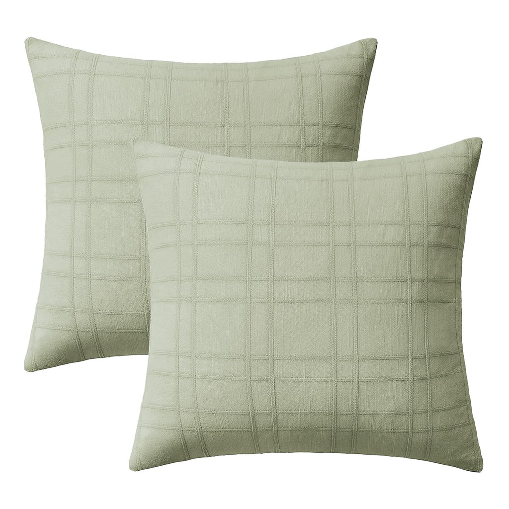 Linen Plaid Pillow Covers Decorative 20x20 Seeding Green