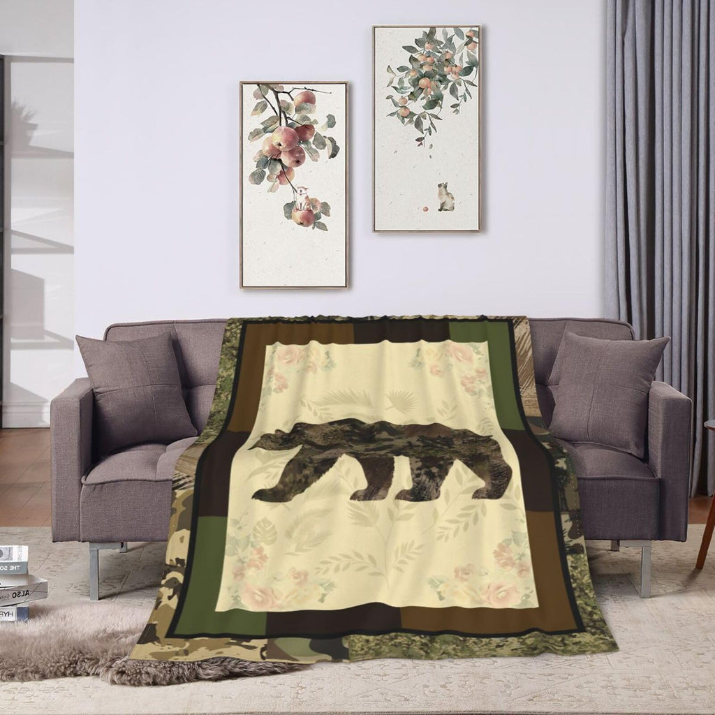 Bear Blanket Camo Cabin Throw Gifts Decor for Dad Boys Men 80"x60"