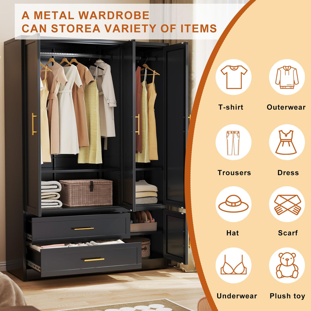Armoire Wardrobe Closet, Bedroom Clothing Storage Cabinet Black