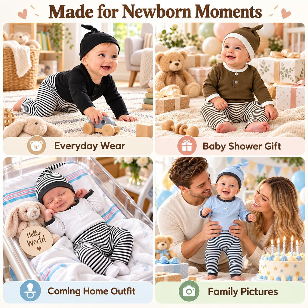 Organic Cotton Newborn Baby Boy Clothes 3PCS Romper Pants Hat Set