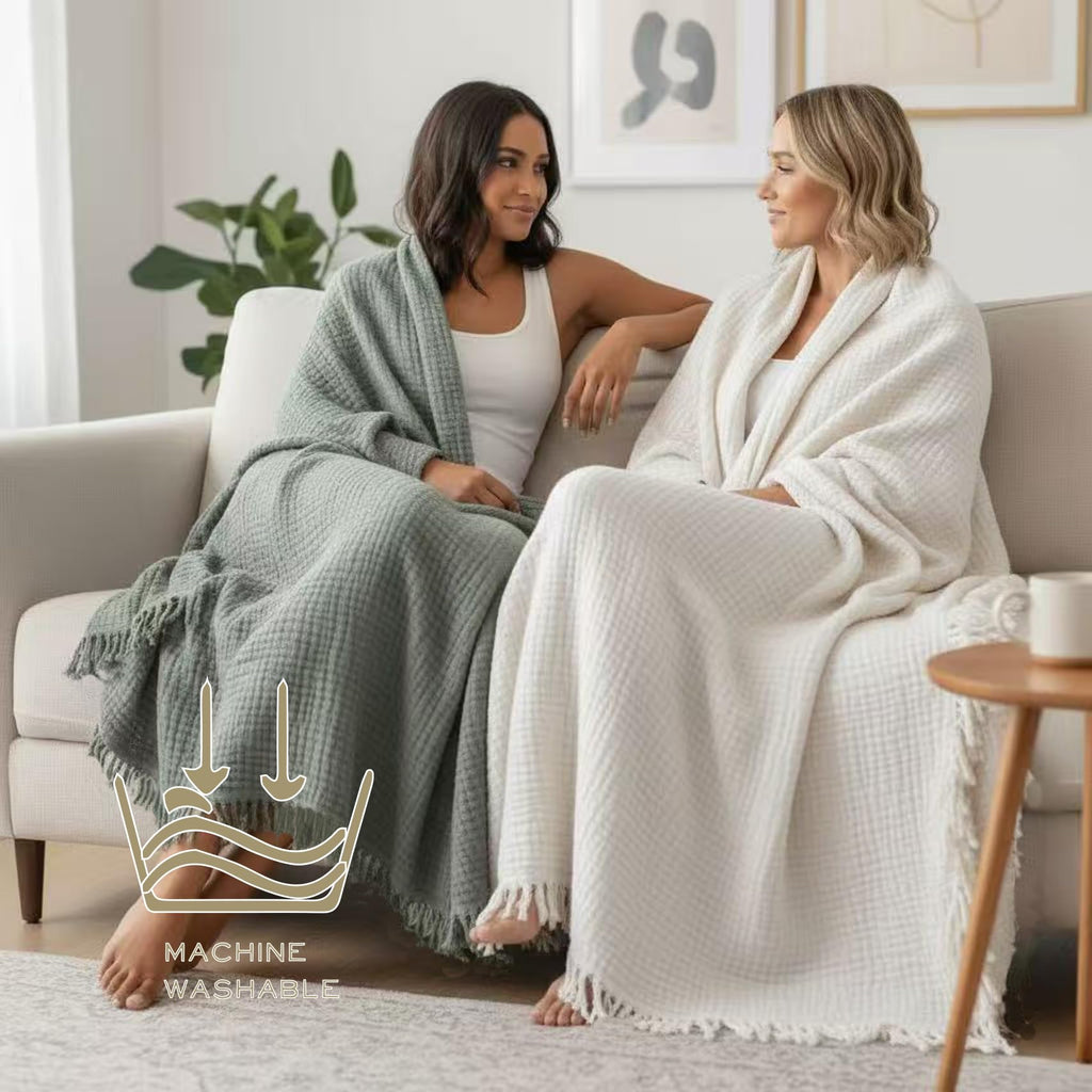 100% Organic Cotton Muslin Throw Blanket, 90"x90", Plant Dyed, Warm, Breathable Gauze Muslin Cotton