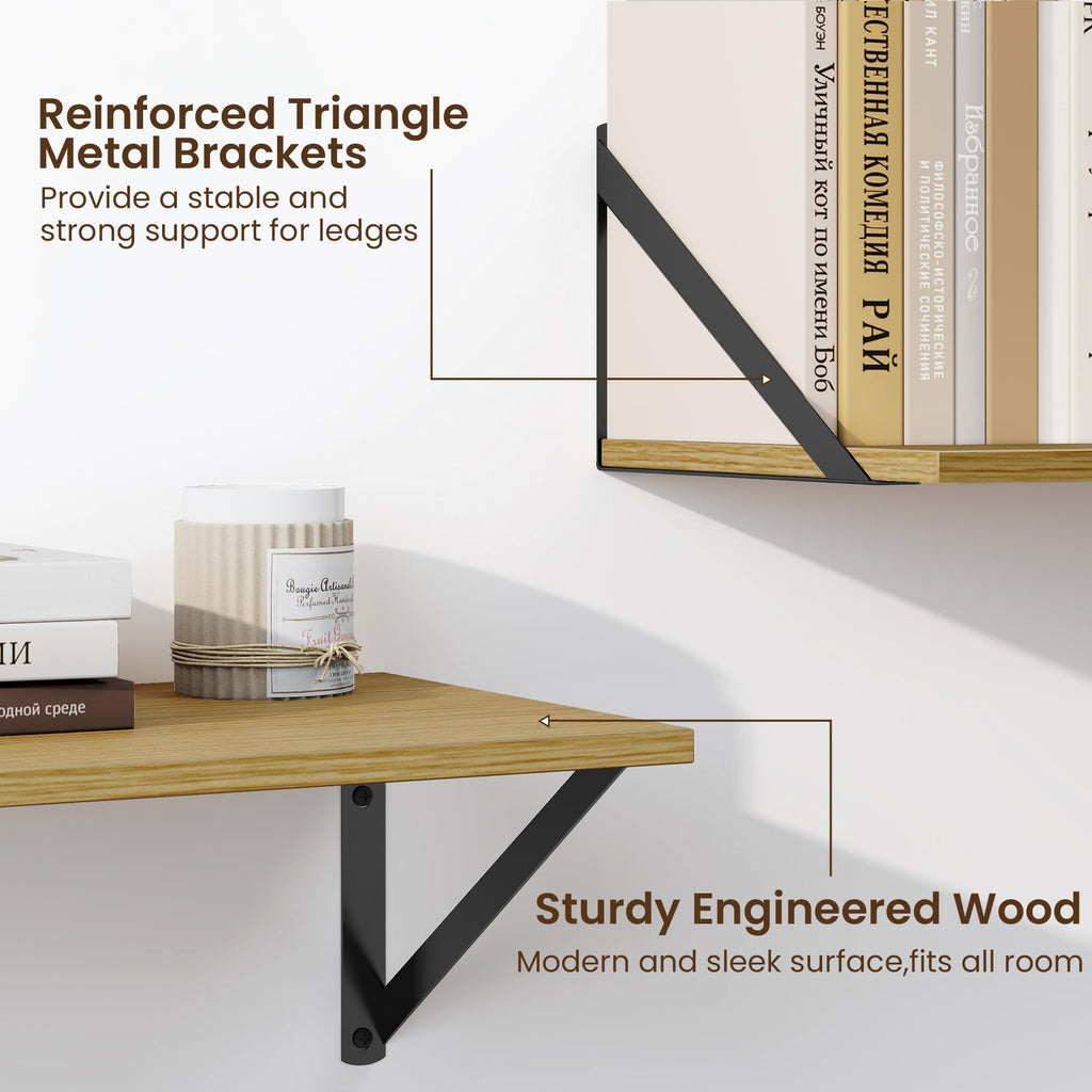 Deep Floating Shelves for Wall, 16W x 8D Wall Mounted Shelves Set of 2, Wide Display Ledge Shelf with Sturdy Metal
