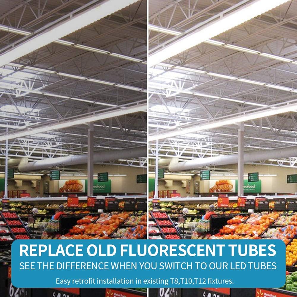 8ft LED Tube Light 65W, Fa8 Base Single Pin, Double Ended, Ballast Bypass