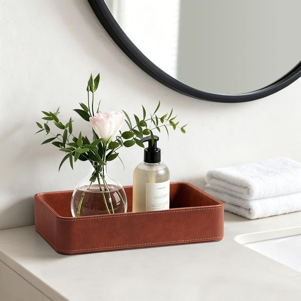 Valet Tray for Men, PU Leather Catchall Tray Nightstand Organizer
