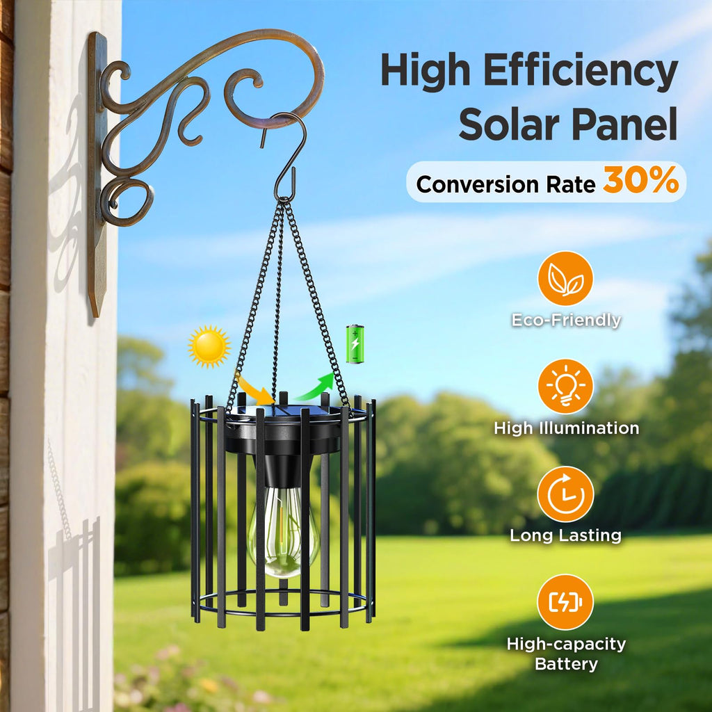 Solar Lanterns Outdoor Waterproof, 4 Pack Upgraded Bright Hanging Lights, Metal Decorative Lanterns for Yard Patio