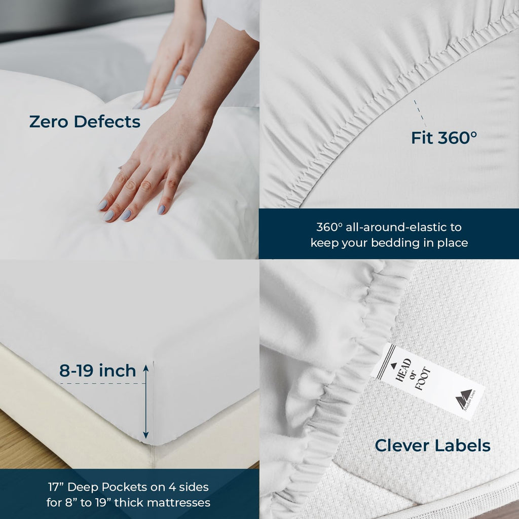 1500 Series Sheets 17" Deep Pocket, Silver - Stripe