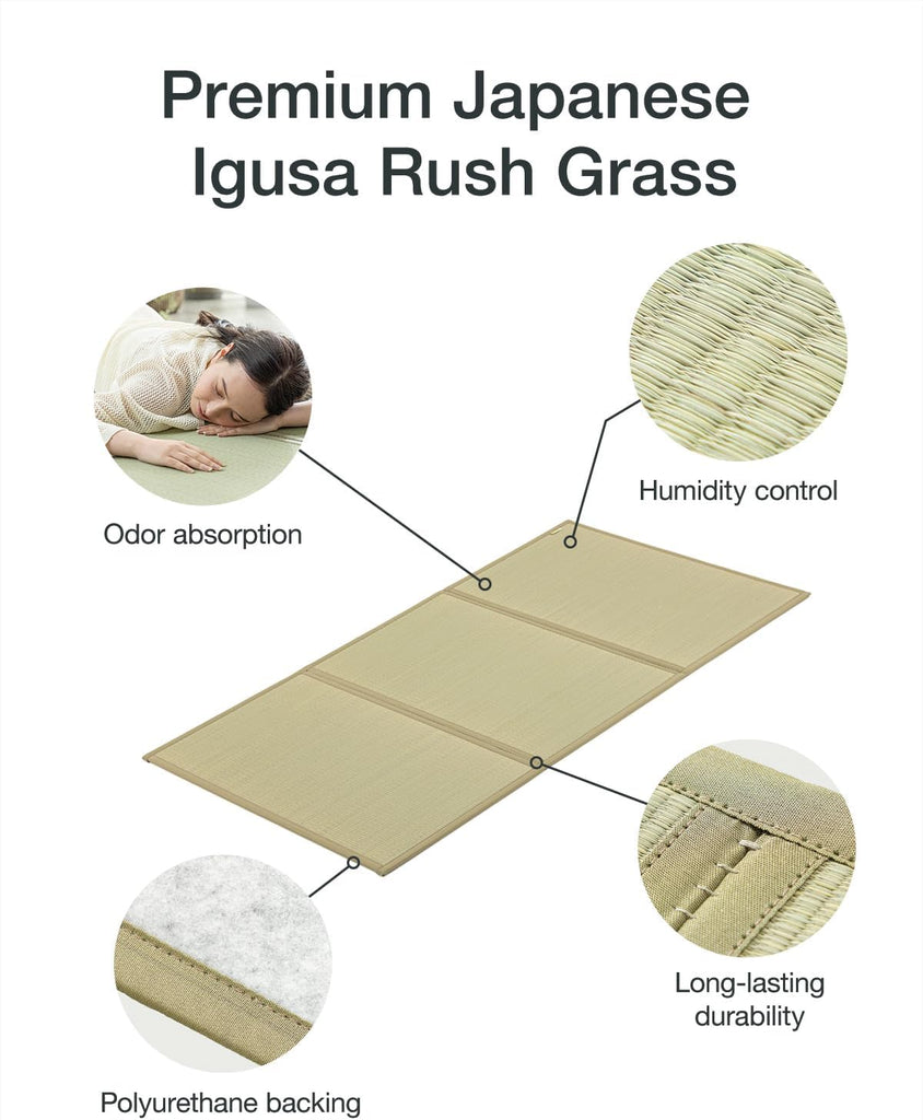Tatami Mattress, Foldable Igusa Rush Grass, Natural