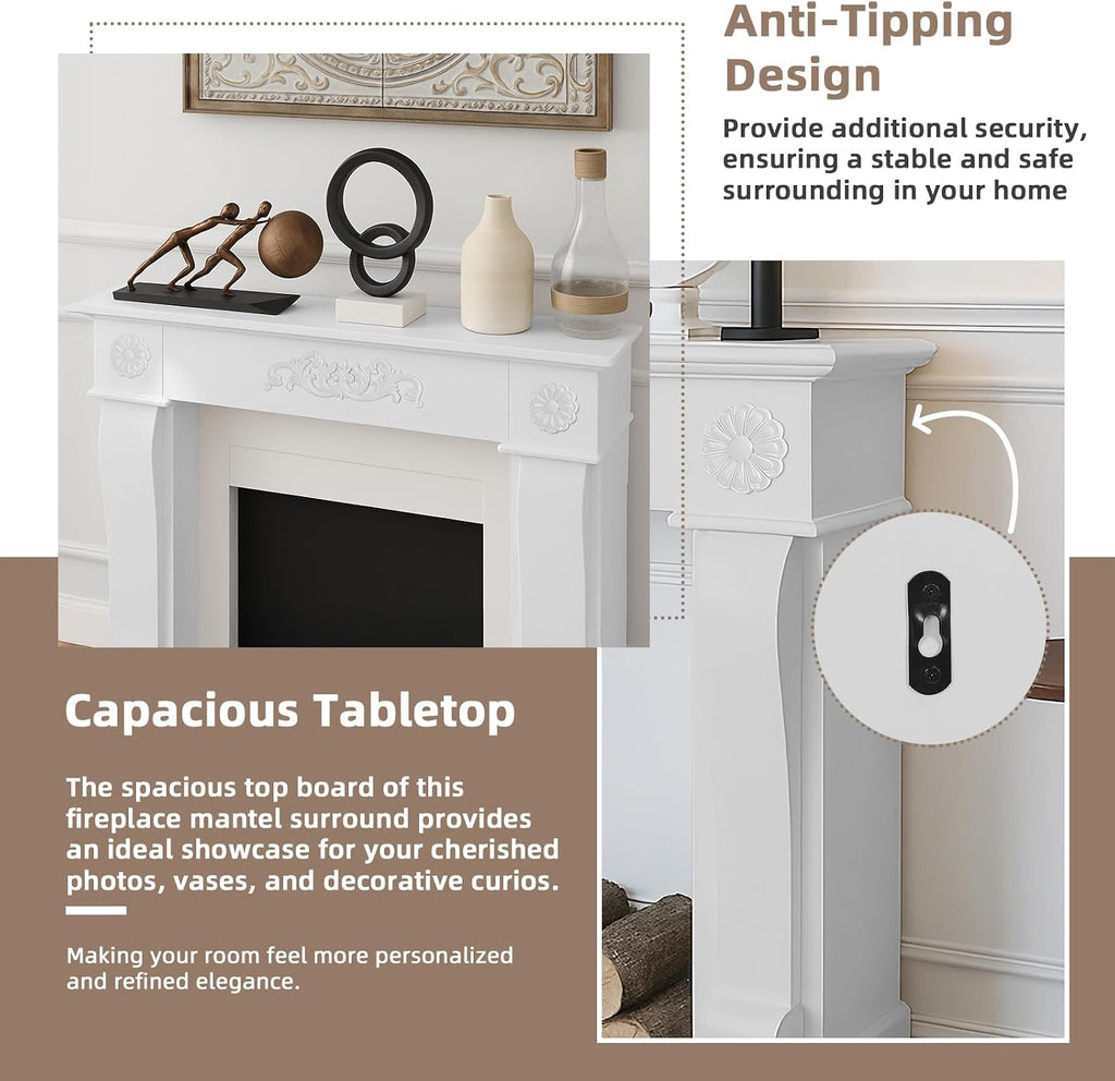 44.5" Modern Surround Freestanding Fireplace Surround, Grade A MDF Wood Surround Mantel with Legs & Decorative