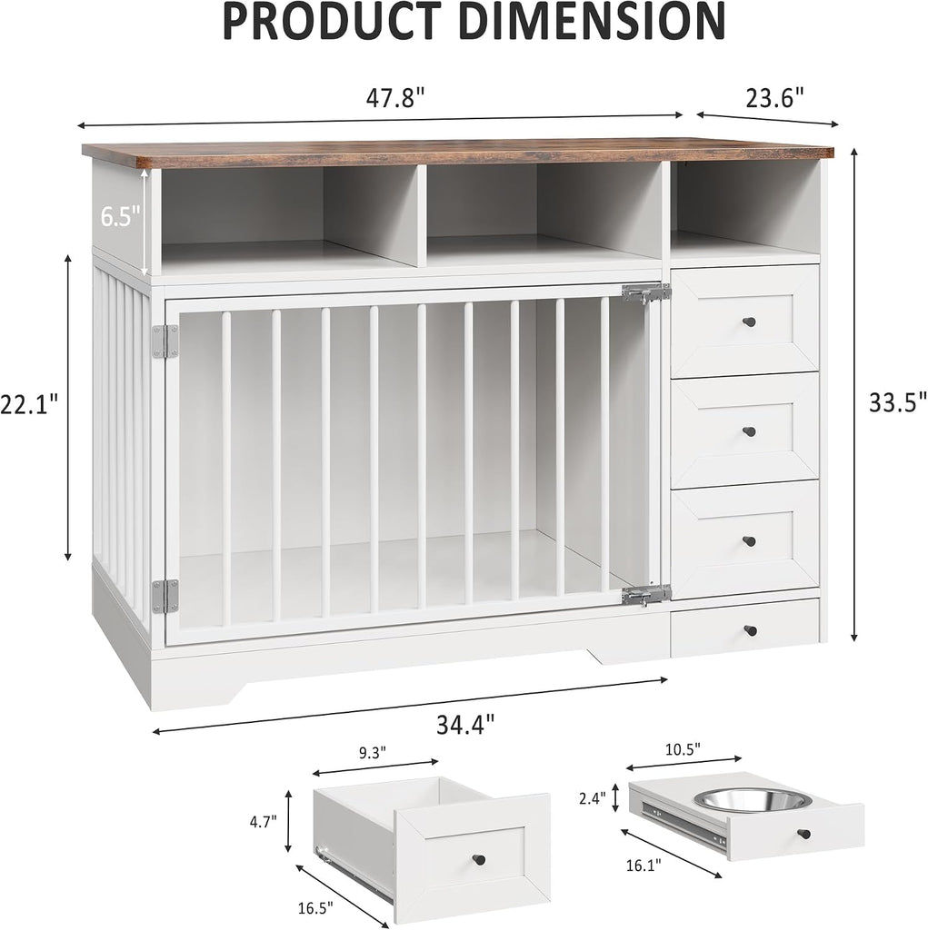 Dog Crate Furniture for Medium Small Dogs with Storage, White