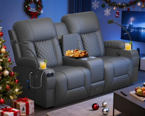 Loveseat Recliner Sofa, Home Theater Seating with Center Console