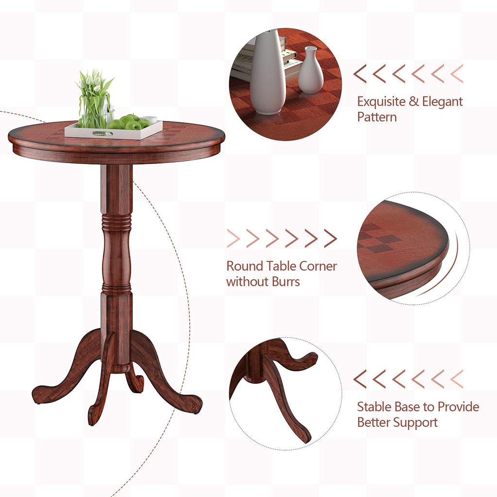 3 Pcs Dining Table Set, Wooden Pub Pedestal Side Table with Stable Base, 360 Degrees Swivel Bar Stool, Round Bar