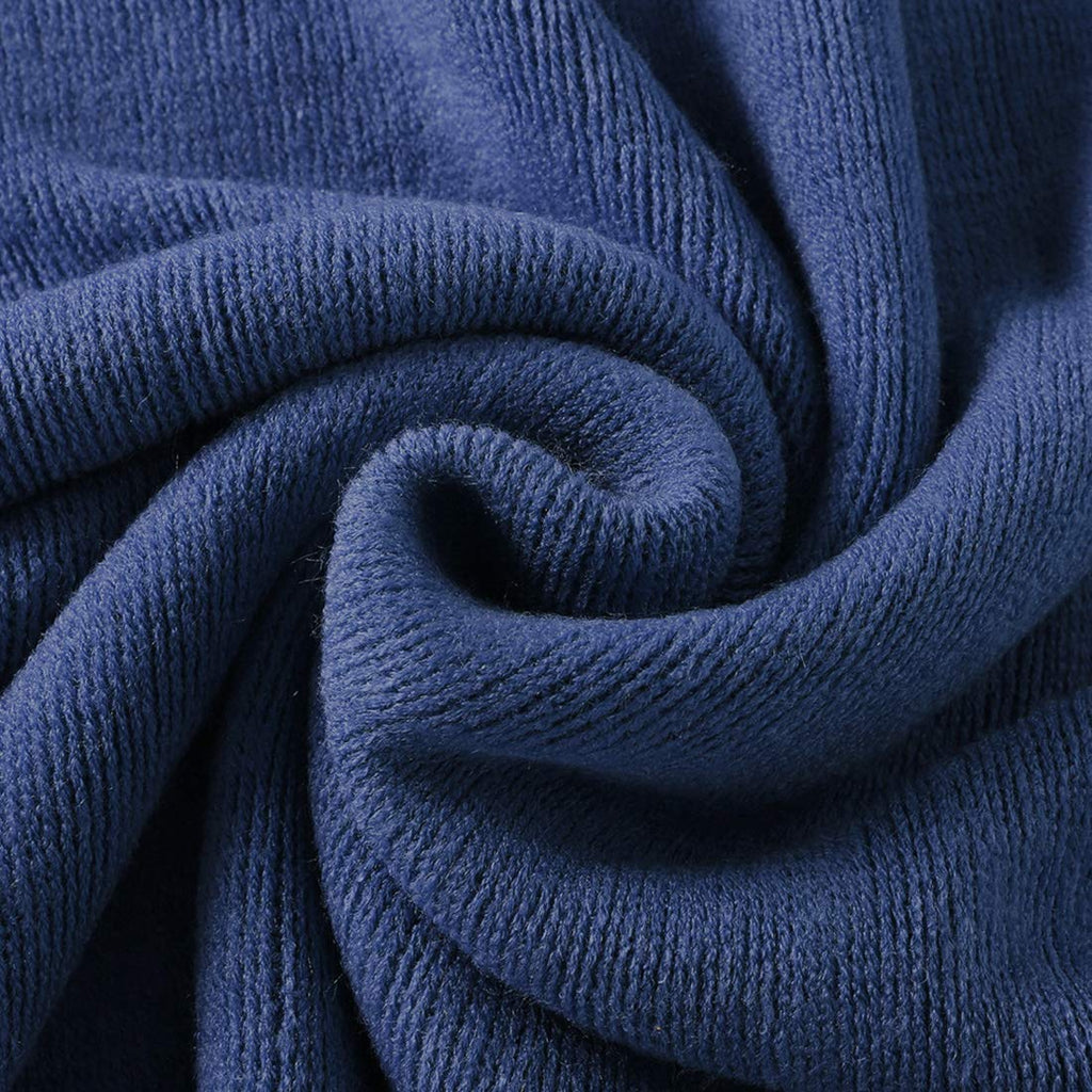 Navy Blue Knitted Throw Blanket with Fringe, 50x60 Inch