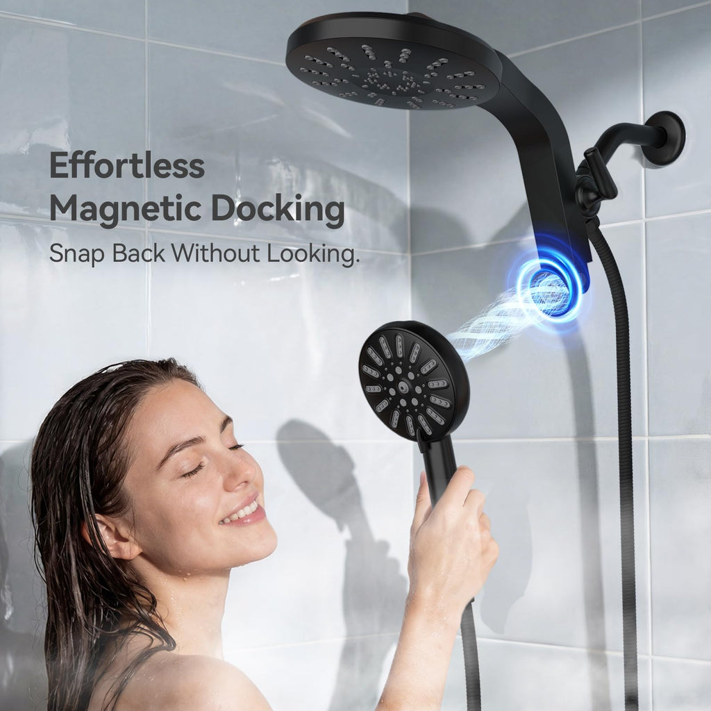 High Pressure Magnetic Shower Head with Handheld Combo Matte Black