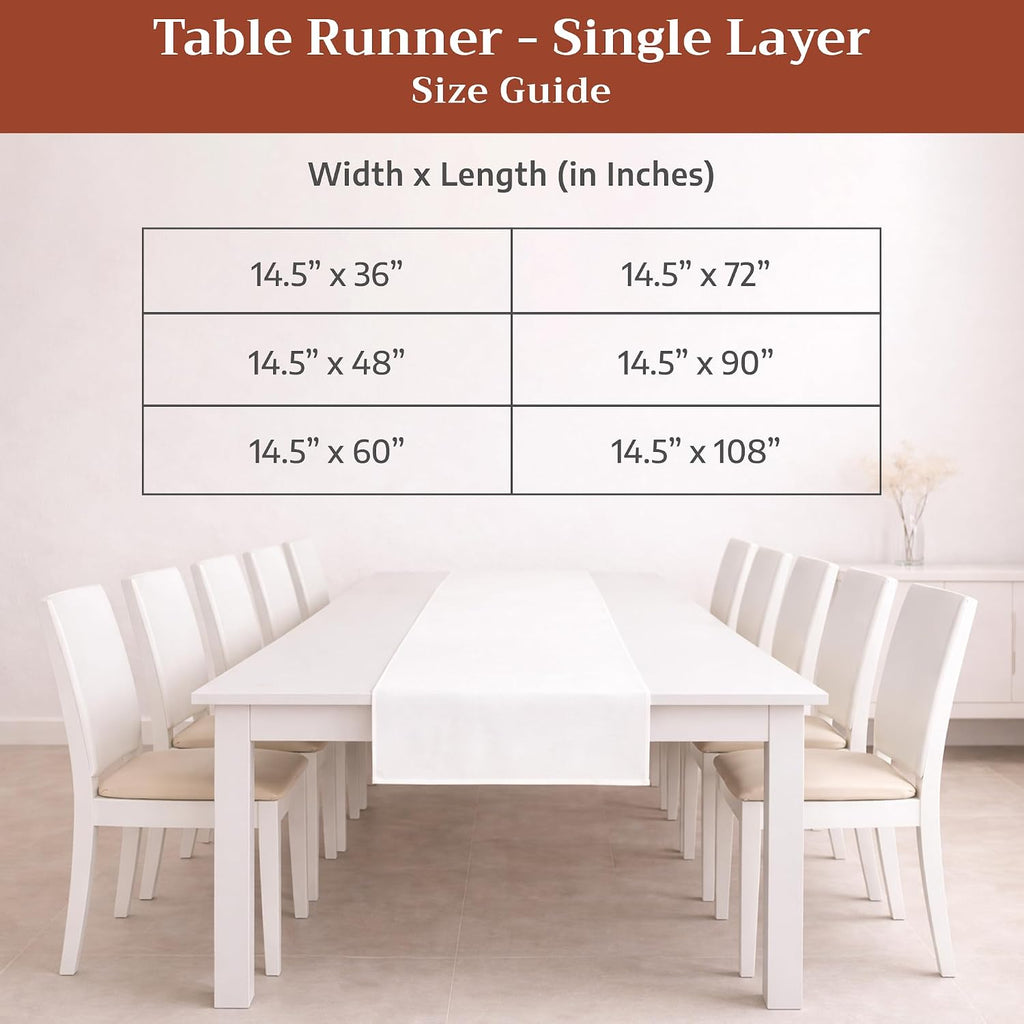 Table Runner 100% Cotton 14.50" x 108" (Single Layer) | Table Runners 108 inches Long Decorative Kitchen Dining Party