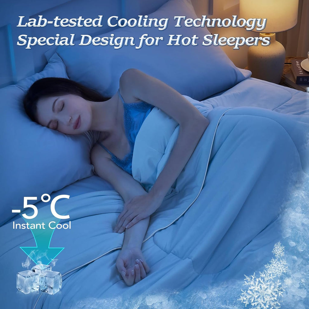 Cooling Comforter Queen Size - Cooling Blanket for Hot Sleepers and Night Sweats, Q-Max>0.45 Double-Sided Silky