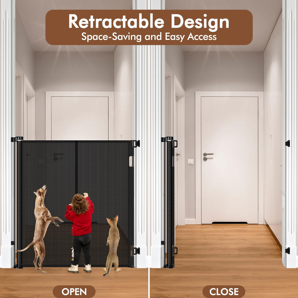 Reinforced 48" Extra Tall Pet Gate with Support Rods, 4 Ft Tall Retractable Baby Gates for Doorways 55" Wide Mesh Dog