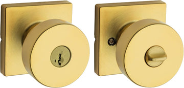 Pismo Entry Door Knob with Lock and Key, Secure Keyed Handle Exterior Doorknob, Front Entrance and Bedroom, Satin