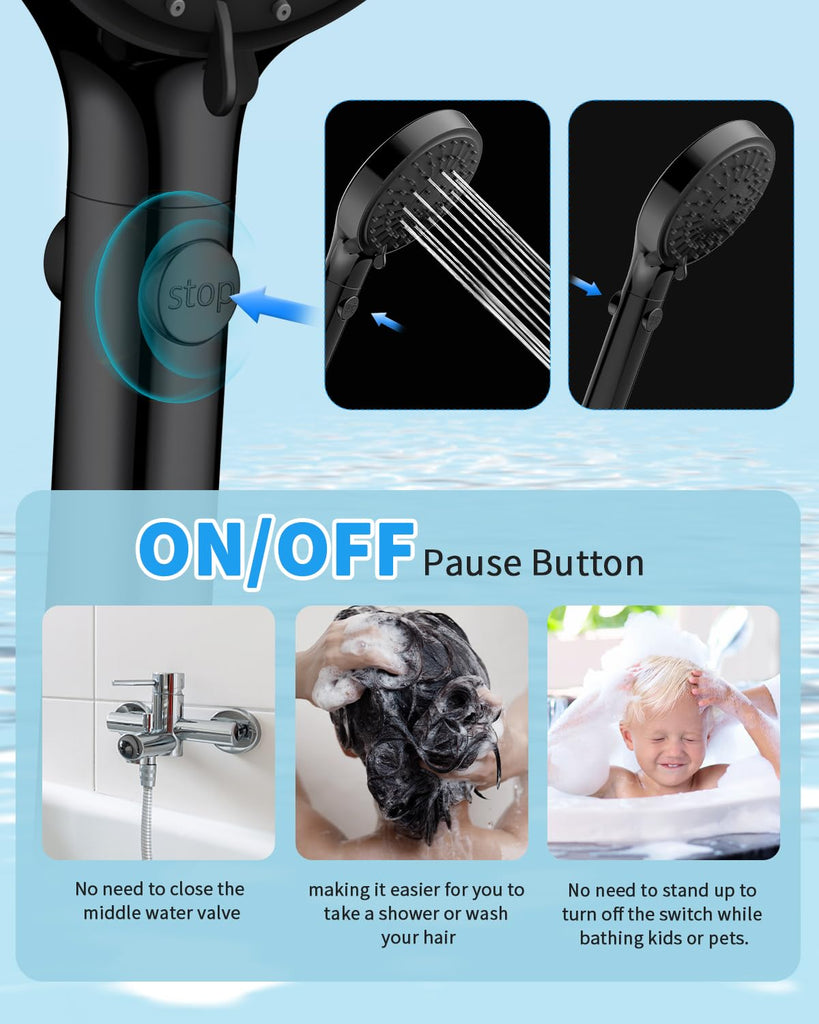 Shower Head with Handheld, High Pressure Showerhead with Hose Black