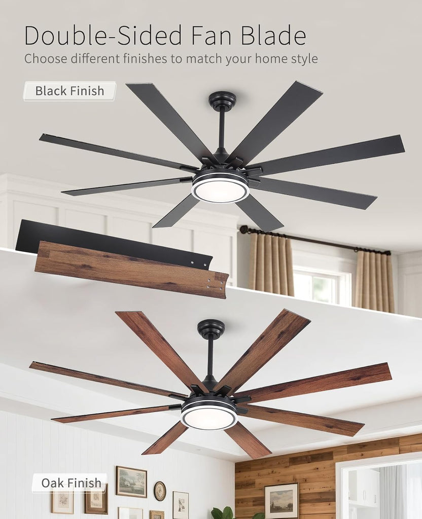 72 Inch Ceiling Fan with Lights and Remote - Large Indoor/Covered Outdoor Ceiling Fan & Covered Patio, Quiet DC Motor