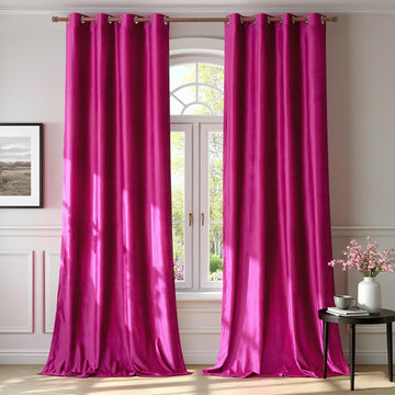 Hot Pink Velvet Blackout Curtains 84 inch, 2 Panels Grommet