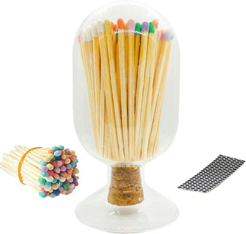 Matches Included, Glass Match Holder with Striker, Decorative Match Cloche