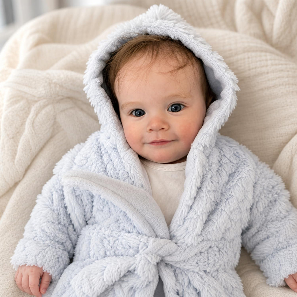 Unisex Grey Baby Fleece Robe with Hood for Boys and Girls Months