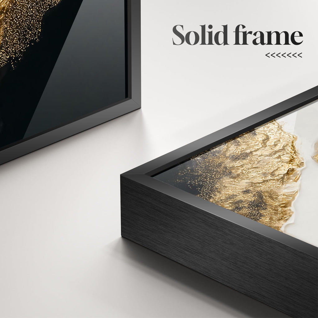 Large Framed Black Gold White Abstract Wall Art, Each 24x36