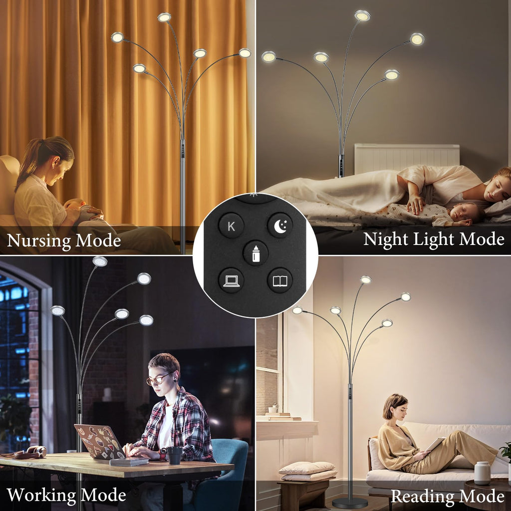 LED Arc Floor Lamp with Remote,2250LM Dimmable Floor Lamp with Timer