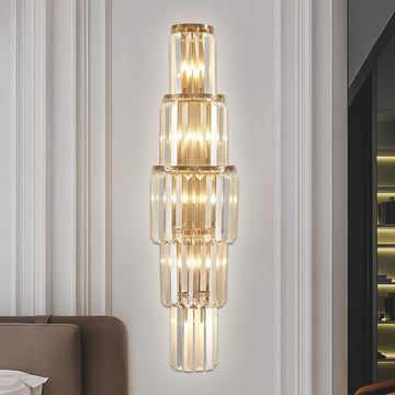 29.5 inch Modern Wall Sconce Contemporary Crystal Wall Sconce 5-Light Gold Bathroom Light Fixtures Hallway Living Room