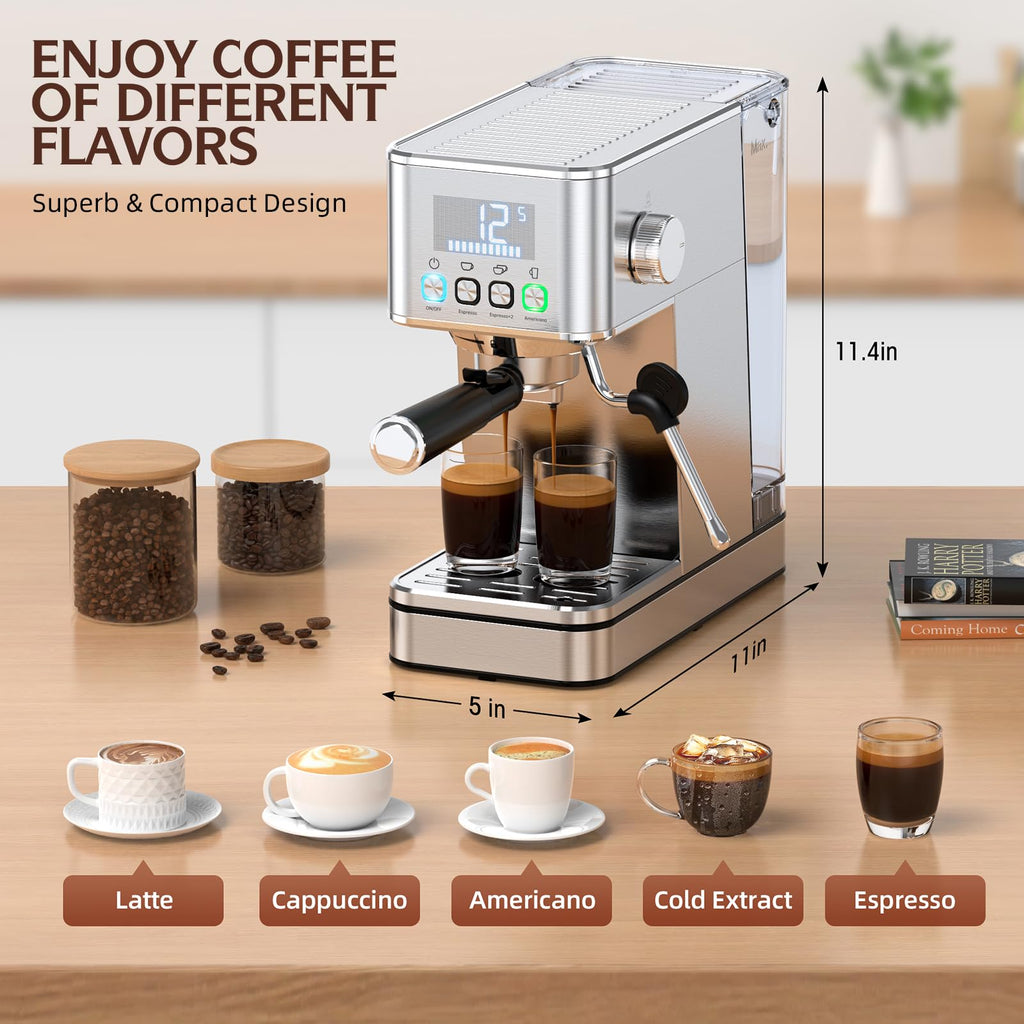 Espresso Machine 20BAR, Steam Frorther & Cold Brew, Stainless Steel