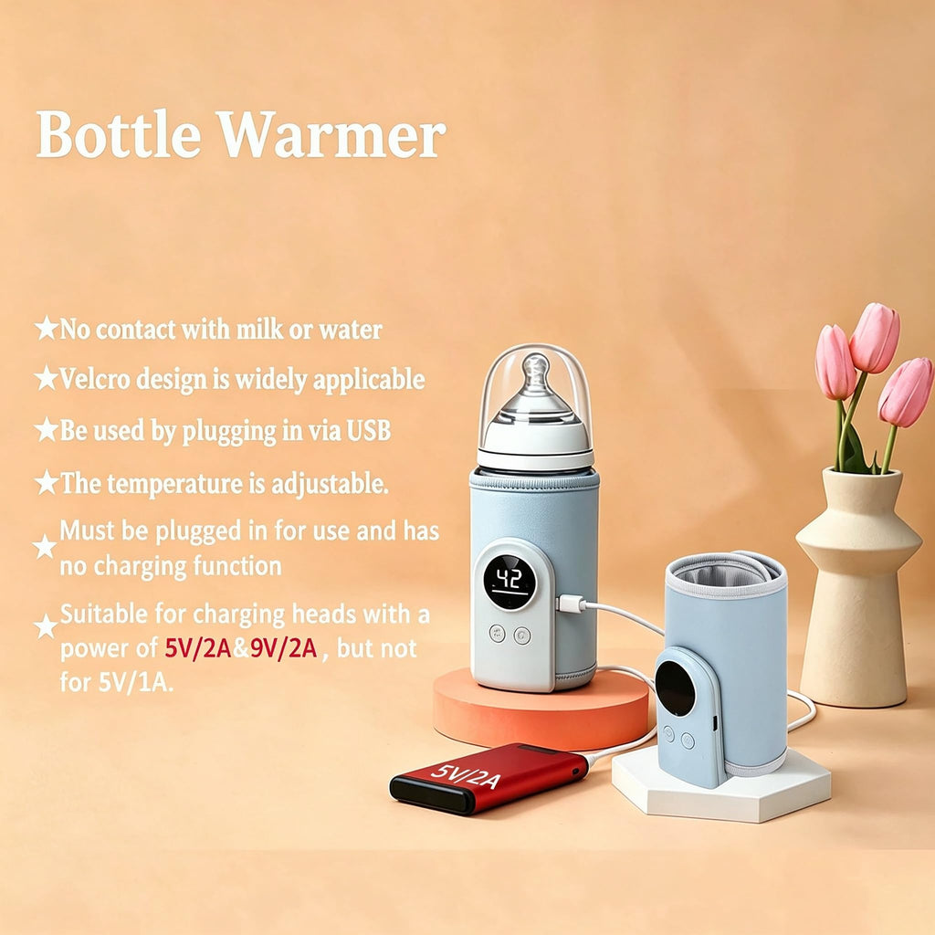 PortableUSB Baby Bottle Warmer Sleeve,Digital Temp Display,Travel,Blue