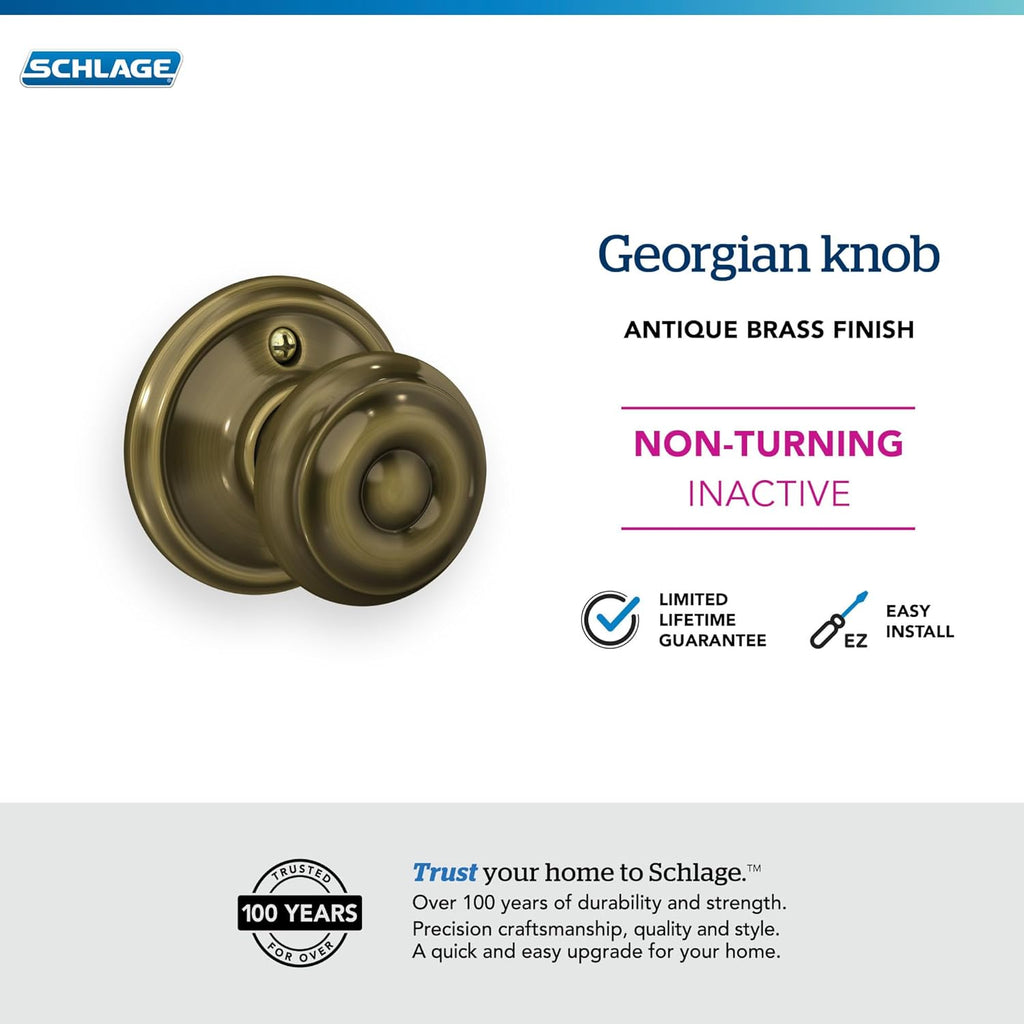 Georgian Non-Turning Dummy Door Knob, Antique Brass