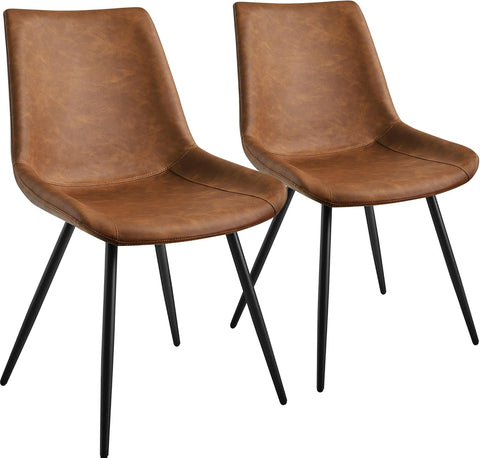 Dining Room Chairs Set of 2 Mid Century Modern Kitchen Chairs with Upholstered Faux Leather and Metal Legs for Dining