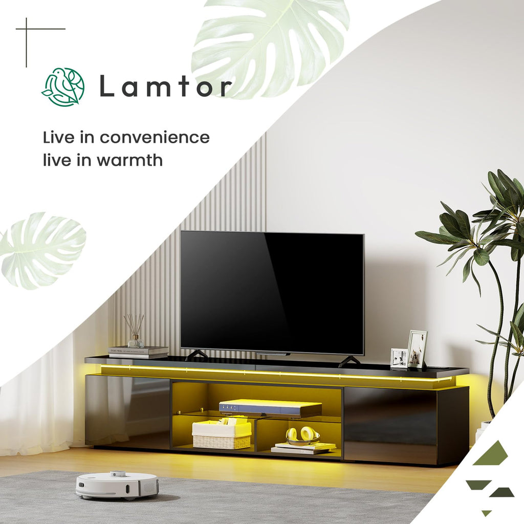 100 Inch TV Stand with Dual LED Lights, High Gloss Finish