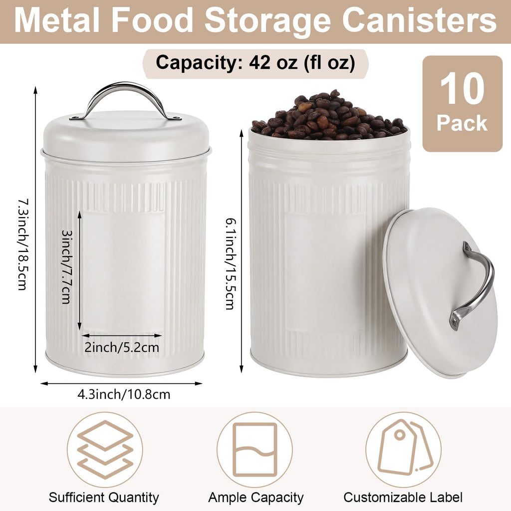 10 Pack Canisters 48oz Airtight Metal Jars with Lids Farmhouse
