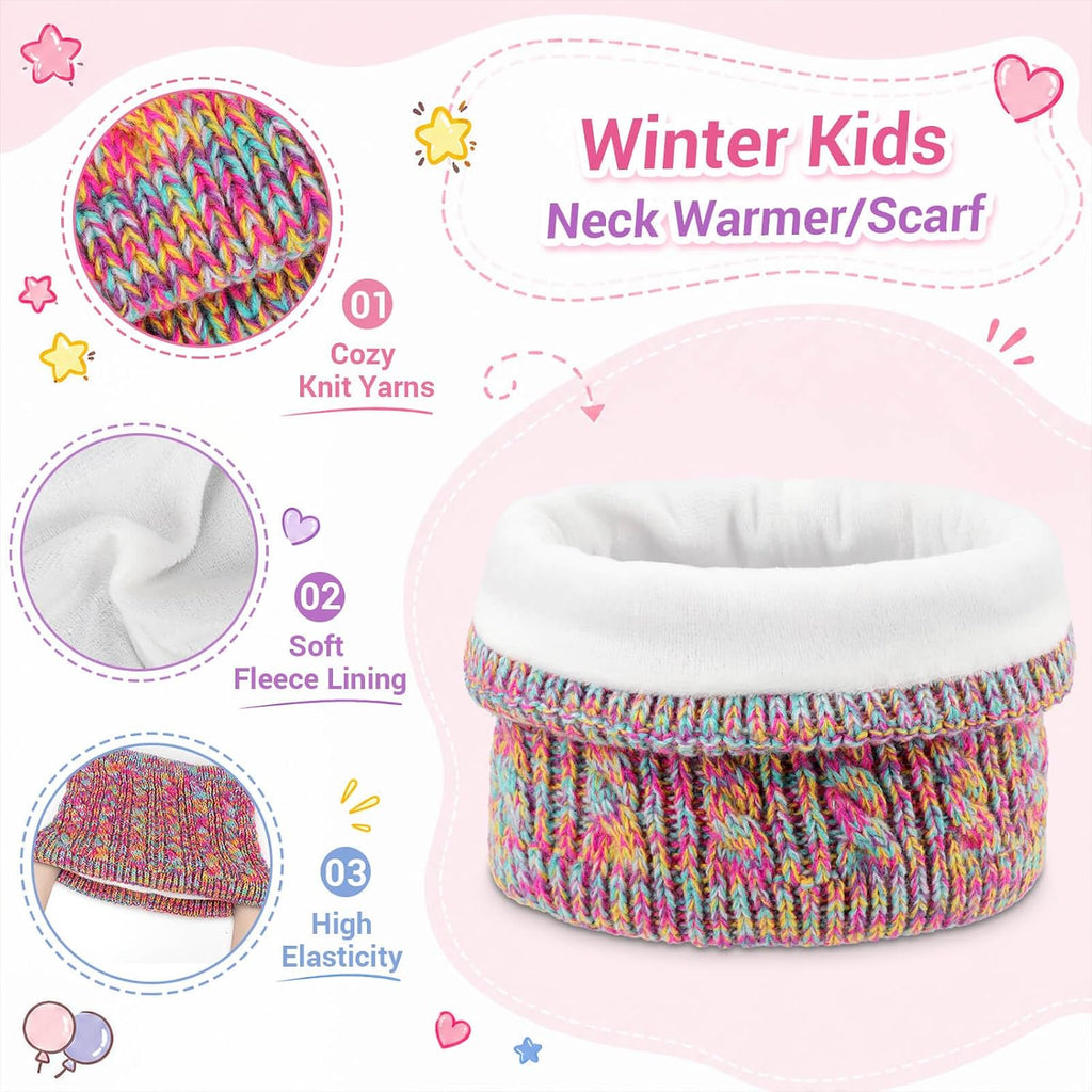 Kids Winter Hat Gloves Scarf Set, Unisex Children Beanie Hat with Pom